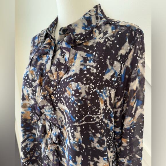 Cabi Starry Night Button Up Ruffle Chiffon Blouse Top Size Medium - Picture 2 of 13